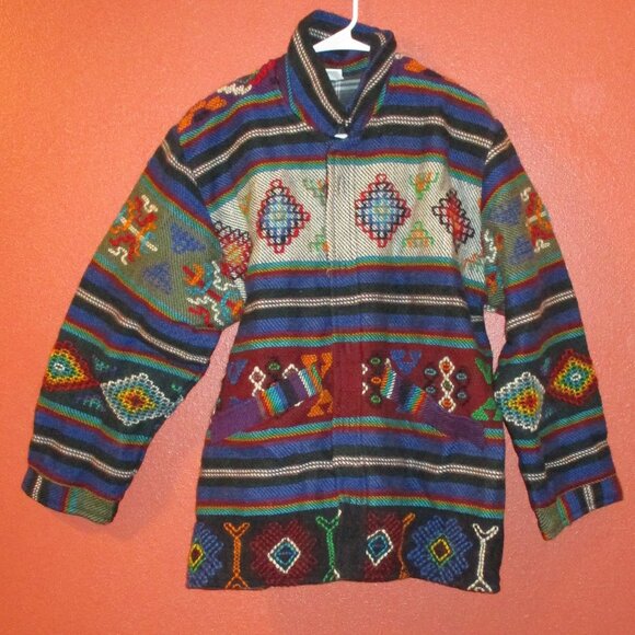 Turkish Men Medium Black Blue Red Hand Stitched Wool Button Down Pockets Jacket - Picture 1 of 9